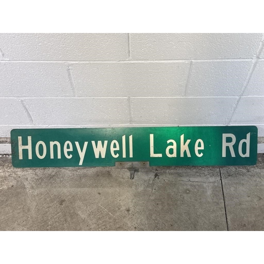 Vintage Green Metal Street Sign Honeywell Lake Rd Reflective
